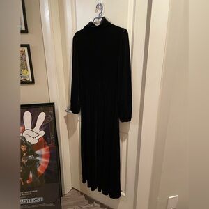 SHEIN Classic Black Long Sleeve Dress Velvet Turtleneck Lantern Sleeve